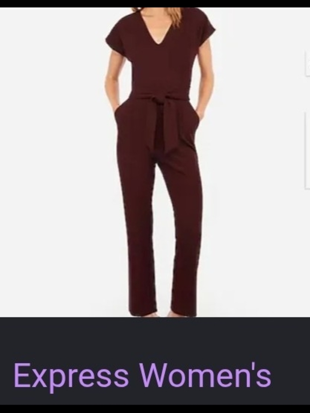 Express V-Neck Tie-Waist Jumpsuit in Burgundy